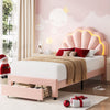 Velvet Upholstered Platform Bed with Adjustable Petal Headboard for Kid