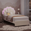 Velvet Upholstered Platform Bed with Adjustable Petal Headboard for Kid