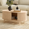 Fluted Coffee Table with Storage, Mid-Century Coffee Table for Living Room with Sliding Tambour Door, Oak