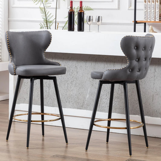 Modern Bar Chairs Set of 2, Contemporary Fabric Faux Leather Bar Stools Tool