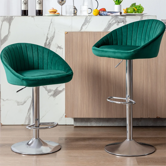 Set of 2 Velvet Bar Stools Dining Chairs with Adjustable Counter Height Footrest Tufted Upholstered