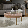 Oddie's Gold Velvet Button Tufted Round Ottoman