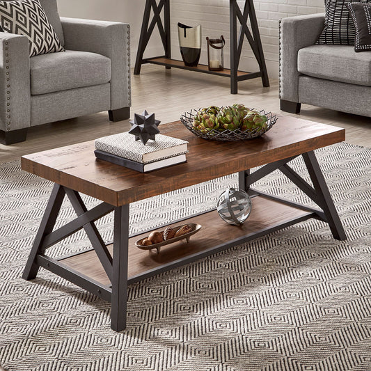 Westin Rustic Wood X Rectangular Coffee Table with Wood Base