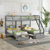 Wood Storage Bunk Bed Bed, Full over Twin & Twin for Kids Bedroom, Gray