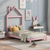 Wood Twin Size House-Shaped Platform Bed with Headboard for Kids Bedroom