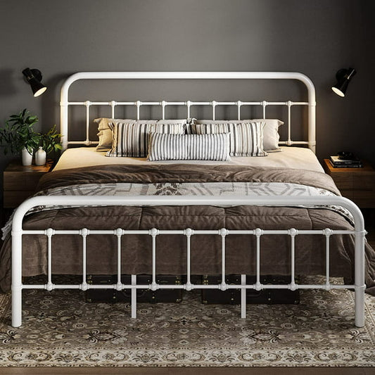 King Size Metal Platform Bed Frame with Victorian Style Wrought Iron-Art Headboard/Footboard