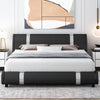 Bed with Headboard, Deluxe Faux Leather Modern Platform Bed Frame