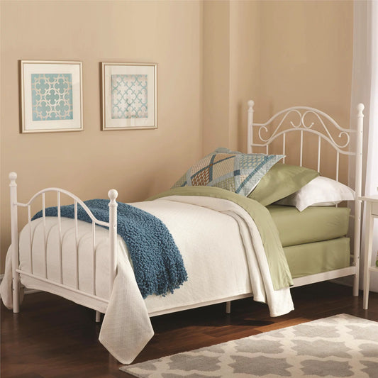 Traditional Metal Bed Frame with Headboard and Footboard, Twin, White