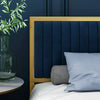   Bed Gold Metal Platform Frame with Upholstered Velvet Headboard