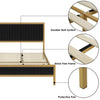   Bed Gold Metal Platform Frame with Upholstered Velvet Headboard