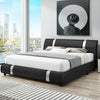 Bed with Headboard, Deluxe Faux Leather Modern Platform Bed Frame