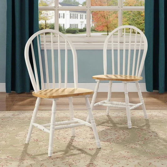 Autumn Lane Windsor Solid Wood Dining Chairs, White and Oak 