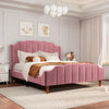 Velvet queen bed with modern curved upholstered headboard and footboard