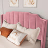 Velvet queen bed with modern curved upholstered headboard and footboard