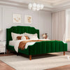 Velvet queen bed with modern curved upholstered headboard and footboard