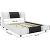 Bed with Headboard, Deluxe Faux Leather Modern Platform Bed Frame