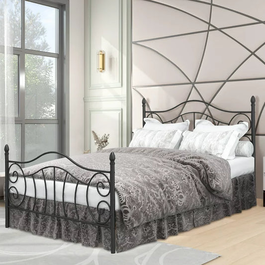 Black Queen Size Bed Frame, Queen Metal Platform Bed with Headboard and Footboard