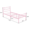 Kids Pink Metal Platform Bed Frame Twin Single Bed with Headboard & Footboard for Girls Bedroom Furniture