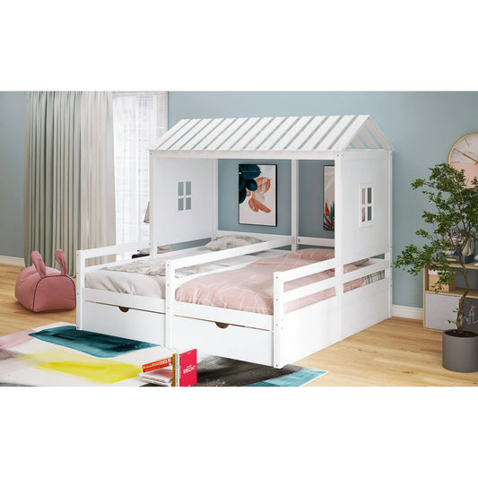 Euroco Wood Twin Size House Double Platform Beds for Kids