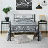 Black Metal Platform Twin Bed with Scroll Design Headboard and Footboard