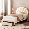 Velvet Upholstered Platform Bed with Adjustable Petal Headboard for Kid